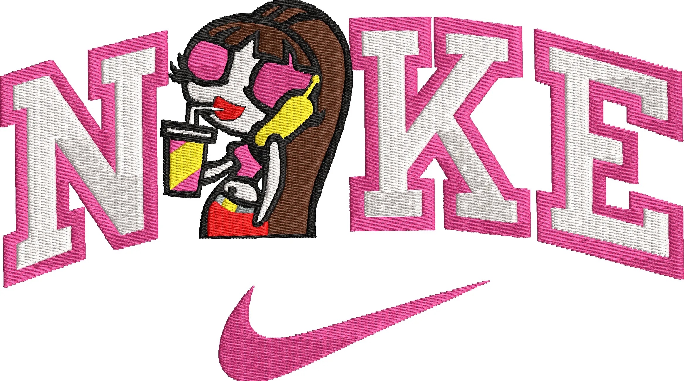  Nike Logo with Cartoon Girl Drinking  embroidery pattern preview