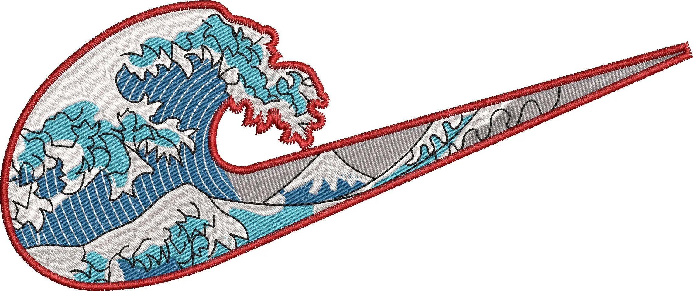  Nike Swoosh with Great Wave and Mount Fuji  embroidery pattern preview