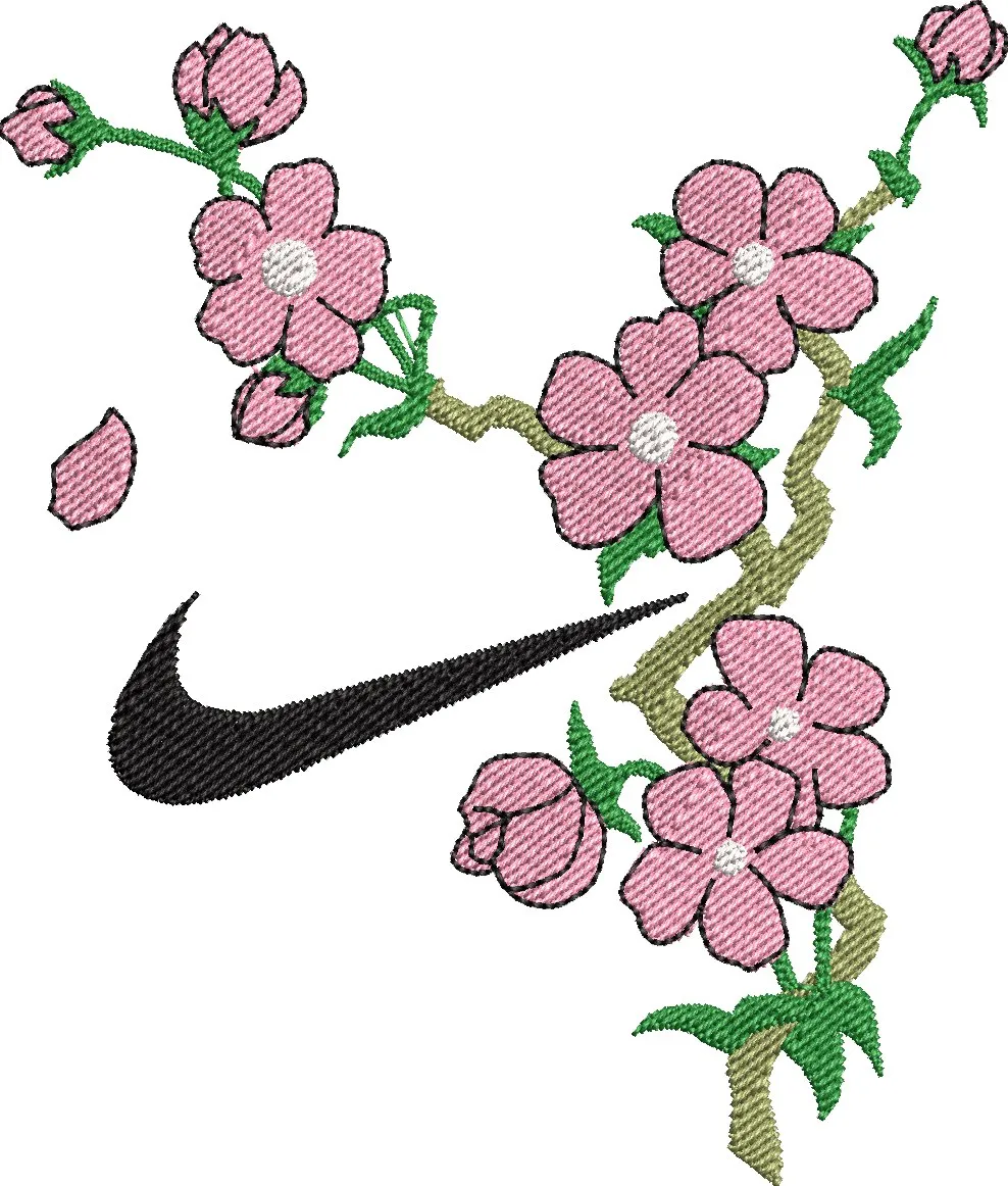  Nike Swoosh with Pink Cherry Blossoms Embroidery  embroidery pattern preview