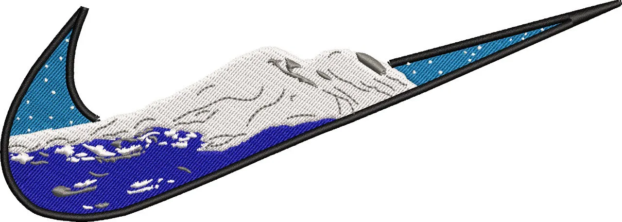  Nike Swoosh with Snowy Mountain and Ocean  embroidery pattern preview