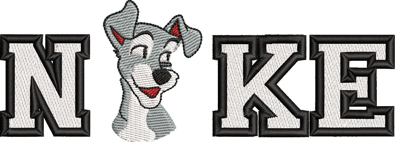  Nike Text with Cartoon Dog Head  embroidery pattern preview