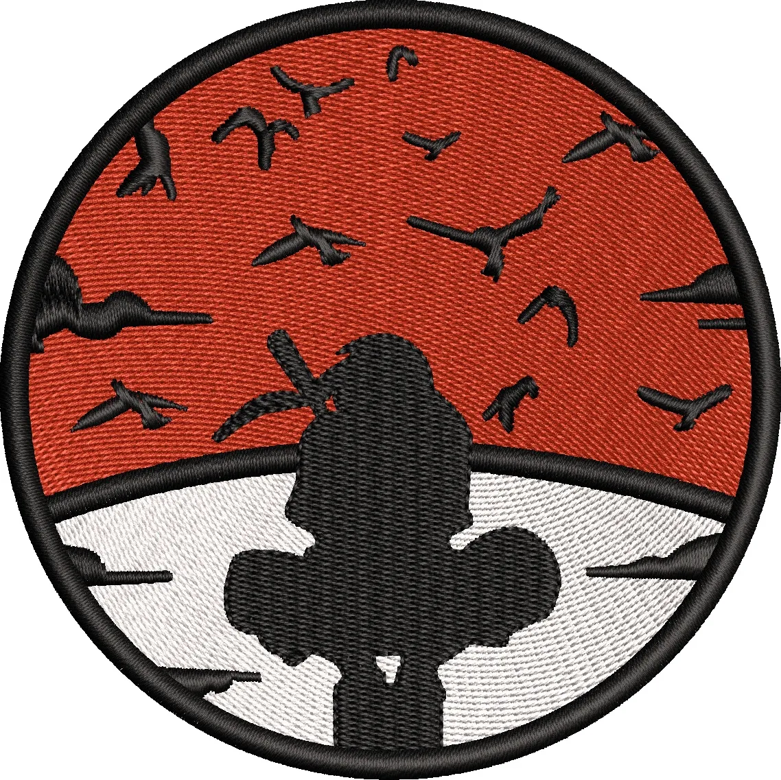 Main preview of  Ninja Silhouette with Birds on Red and White Circle 