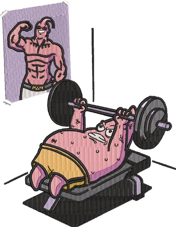 Main preview of  Patrick Star Bench Pressing with Majin Buu Motivation Poster 