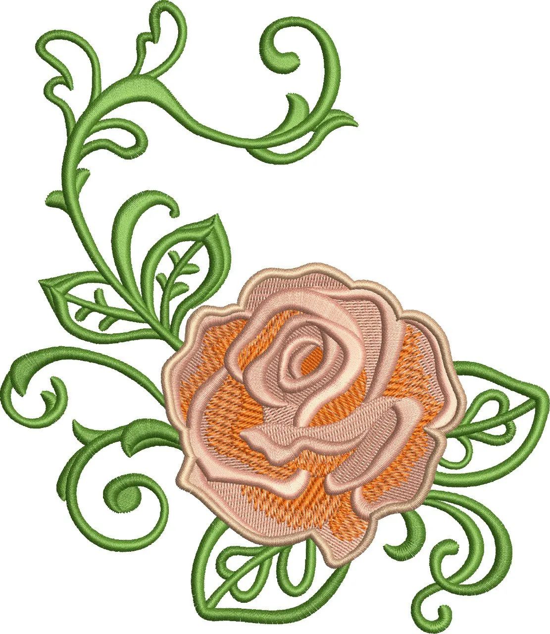  Peach Rose with Swirling Green Vines  embroidery pattern preview