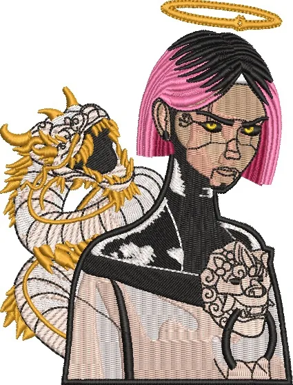  Pink Haired Woman with White Dragon and Halo  embroidery pattern preview