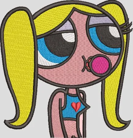  Powerpuff Girl Bubbles Blowing Bubblegum  embroidery pattern preview