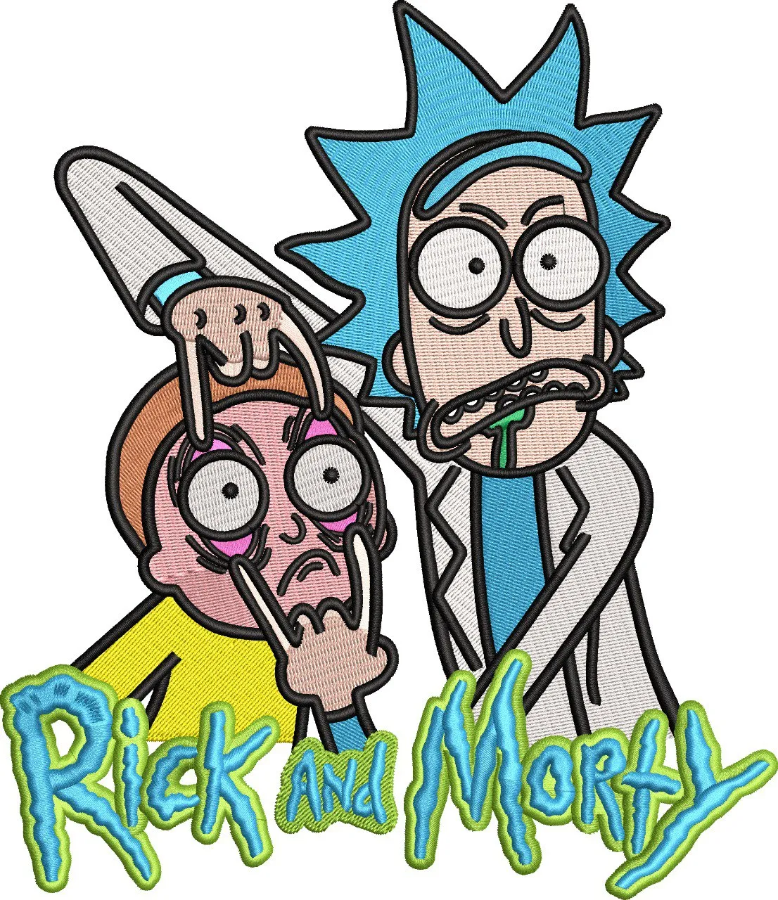  Rick and Morty Crazy Faces Embroidery Patch  embroidery pattern preview