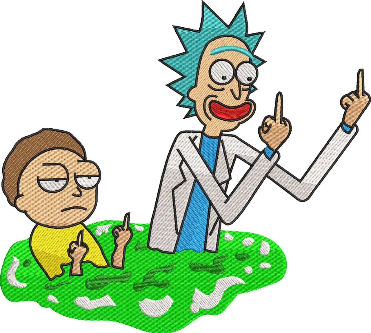 Main preview of  Rick and Morty in Green Portal with Middle Fingers 