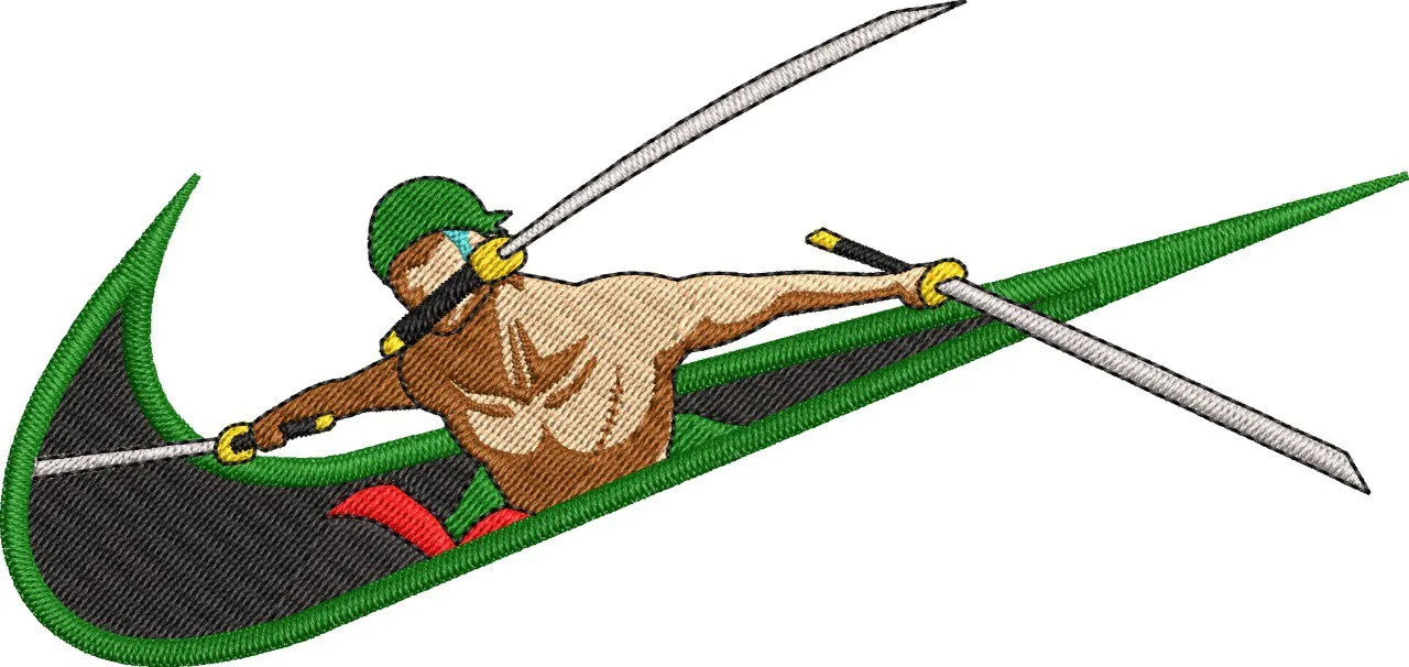  Roronoa Zoro in Green Nike Logo Sword Pose  embroidery pattern preview