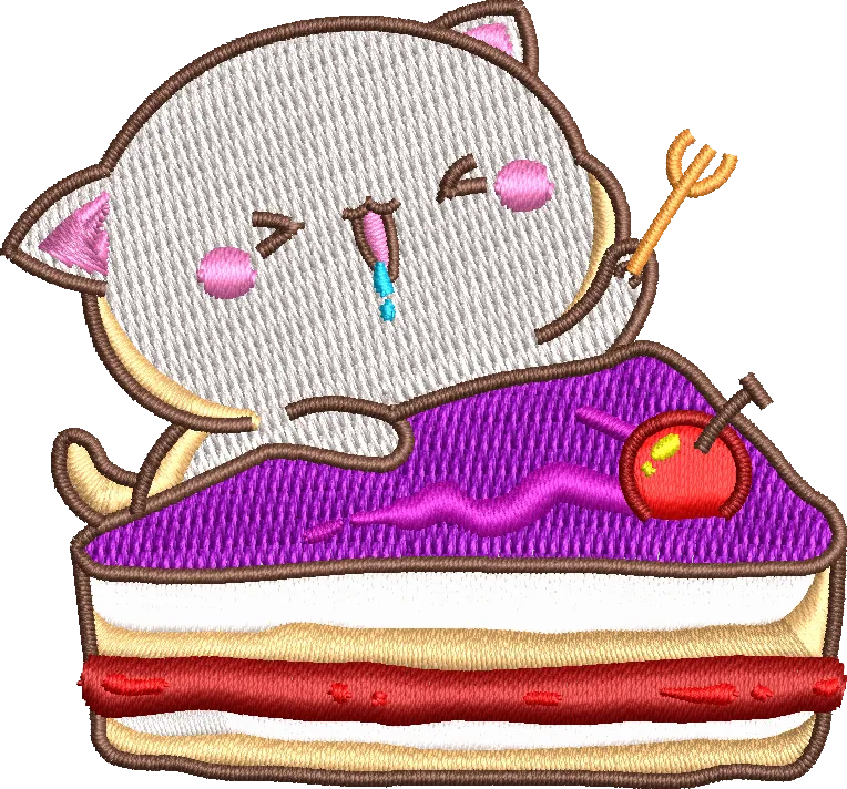  Sad Cartoon Cat on Cake Slice  embroidery pattern preview
