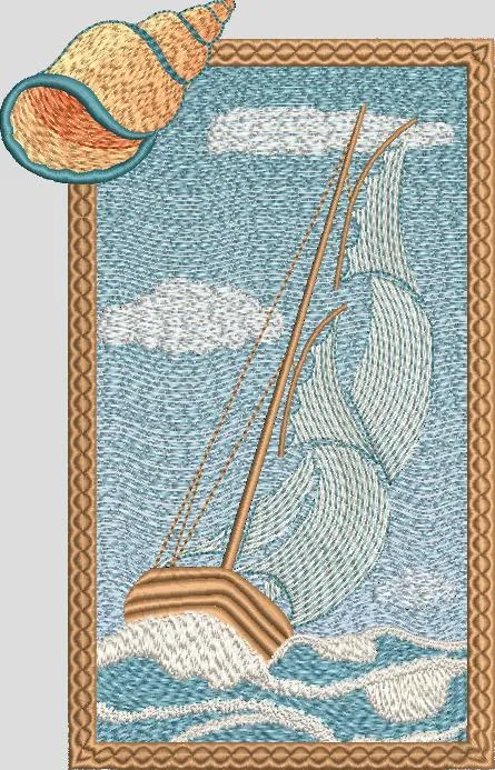  Sailboat and Seashell Embroidery Scene  embroidery pattern preview