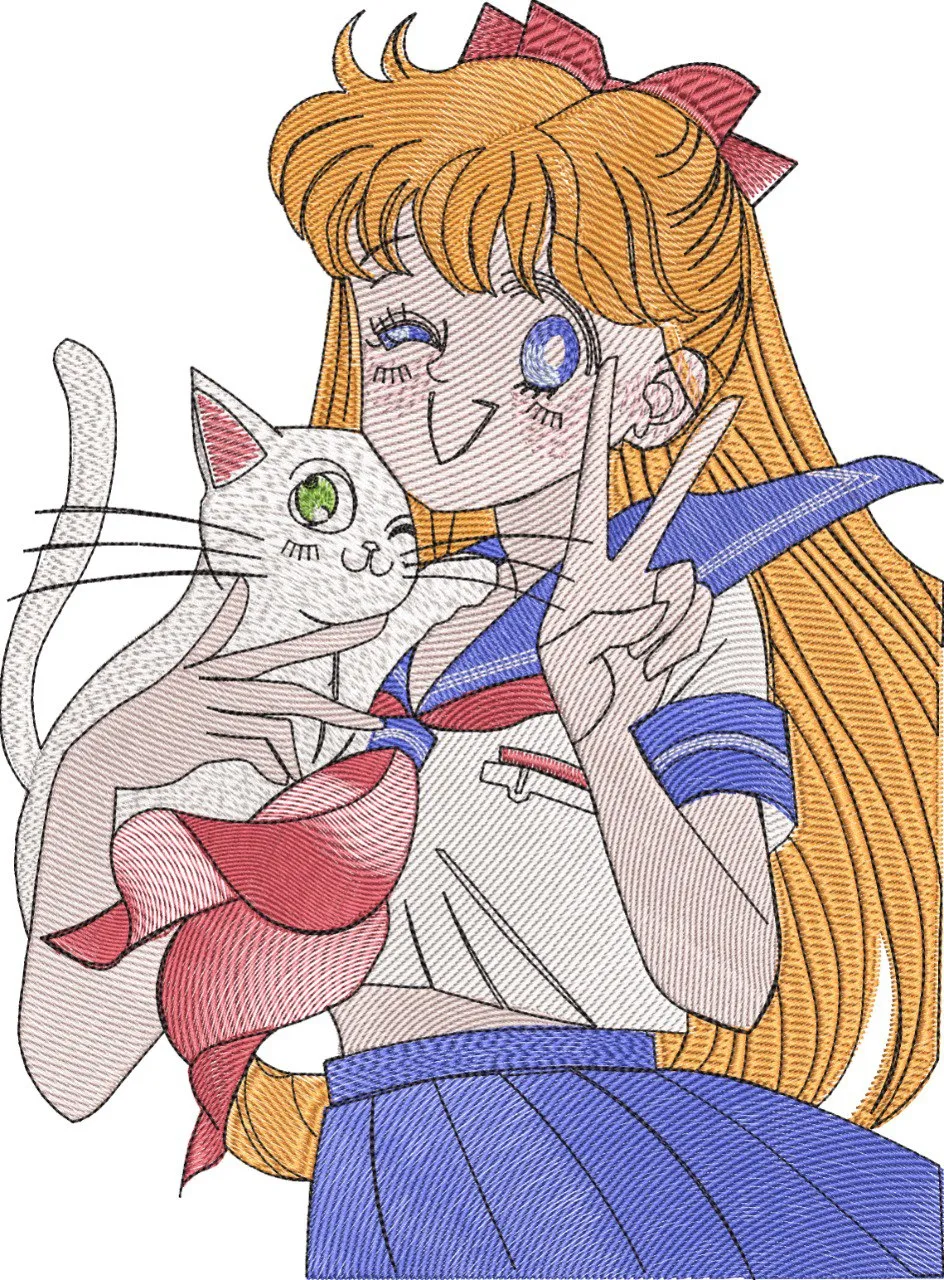  Sailor Venus with Artemis Peace Sign Embroidery  embroidery pattern preview