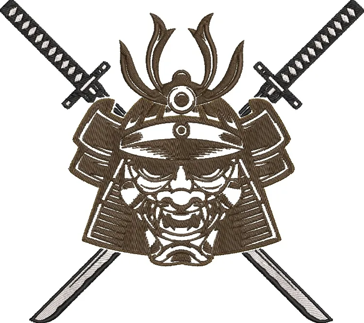  Samurai Helmet with Crossed Katanas Embroidery  embroidery pattern preview