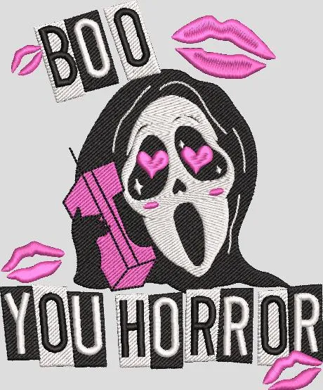  Scream Ghostface with Pink Hearts and Lips  embroidery pattern preview