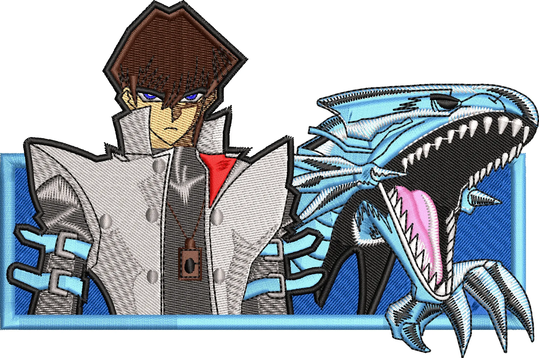  Seto Kaiba with Blue Eyes White Dragon Embroidery  embroidery pattern preview