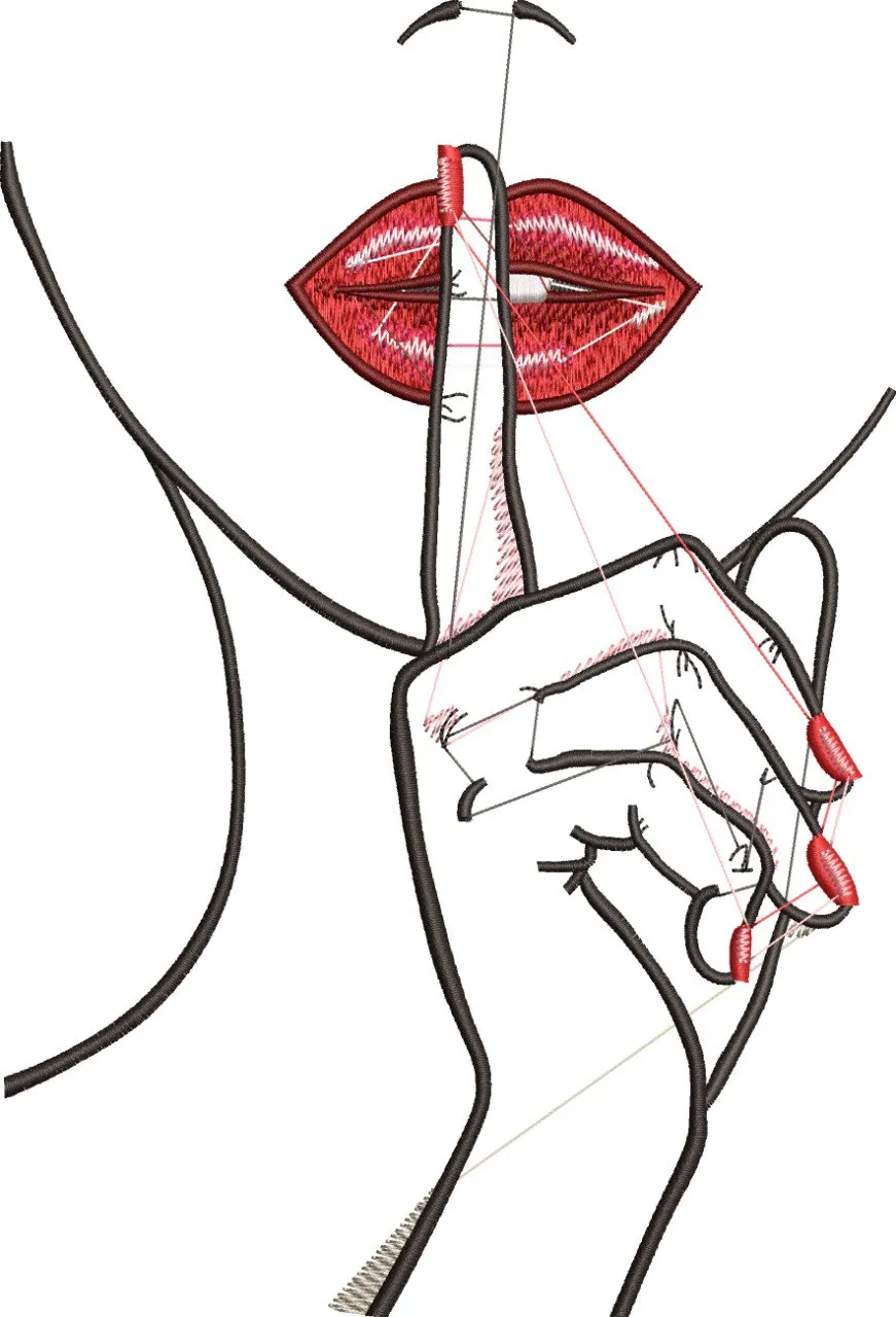  Shhh Gesture Red Lips Embroidery  embroidery pattern preview