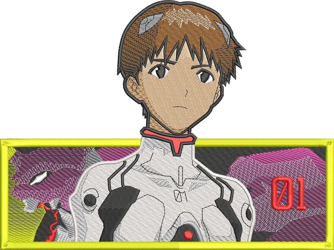  Shinji Ikari with Evangelion Unit 01 Embroidery Patch  embroidery pattern preview