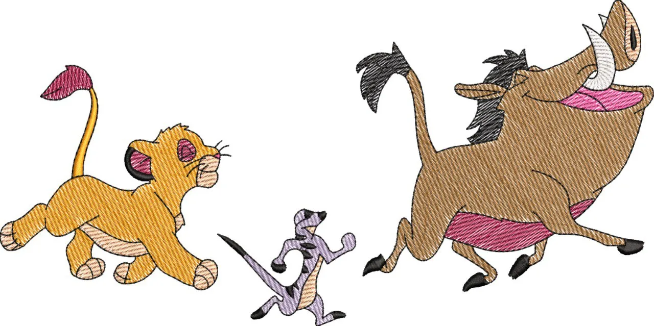  Simba Timon and Pumbaa Walking  embroidery pattern preview