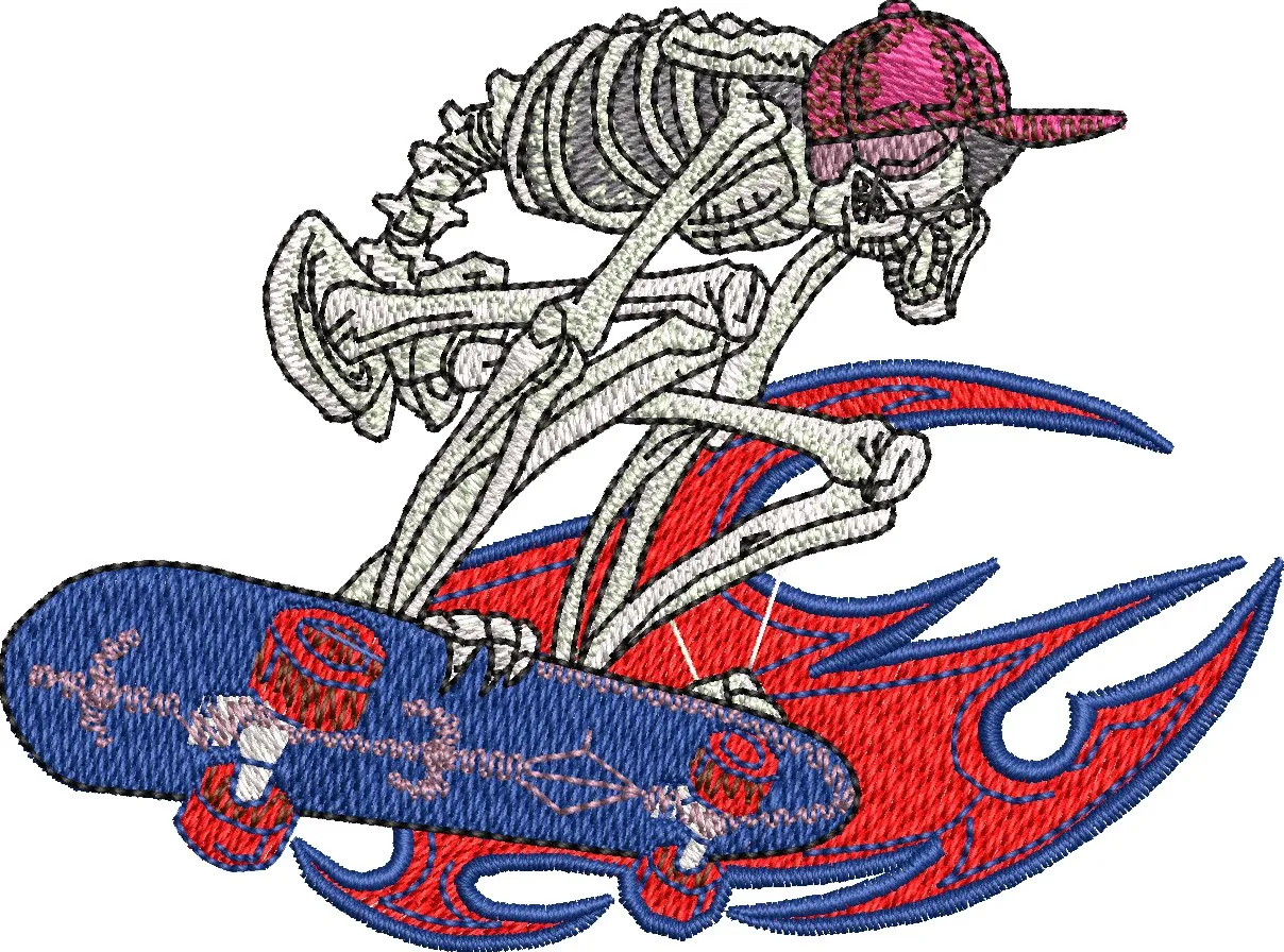  Skeleton Skateboarder with Flames  embroidery pattern preview