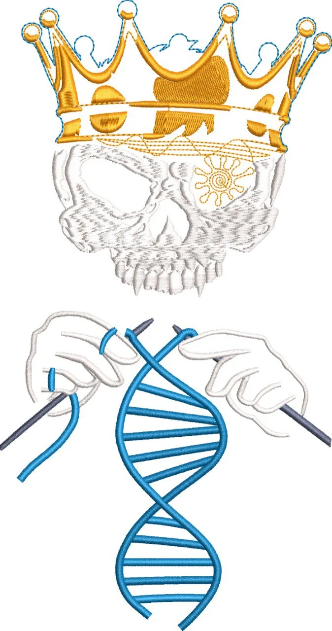  Skull with Crown and Hands Knitting DNA  embroidery pattern preview