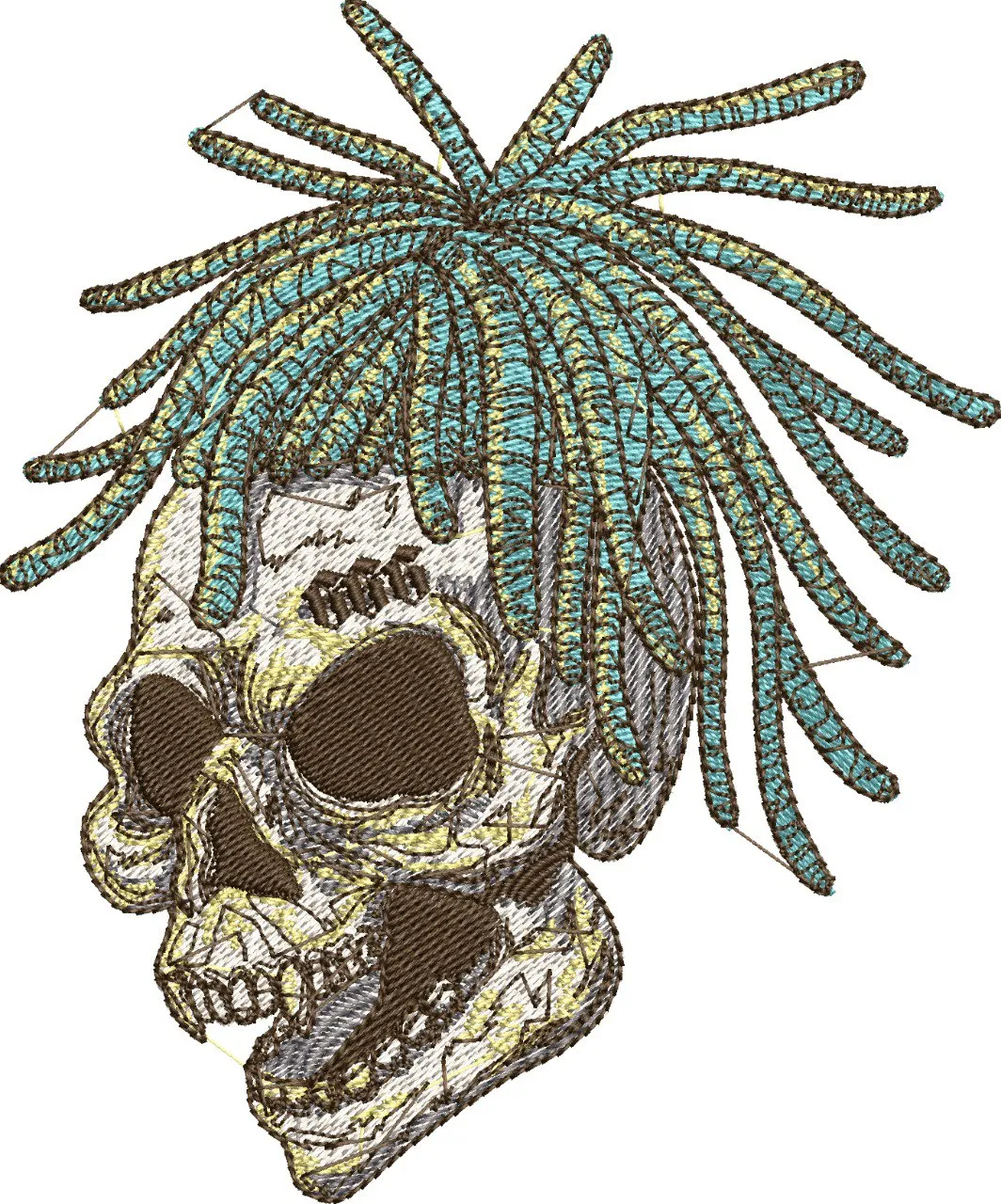  Skull with Dreadlocks Embroidery  embroidery pattern preview
