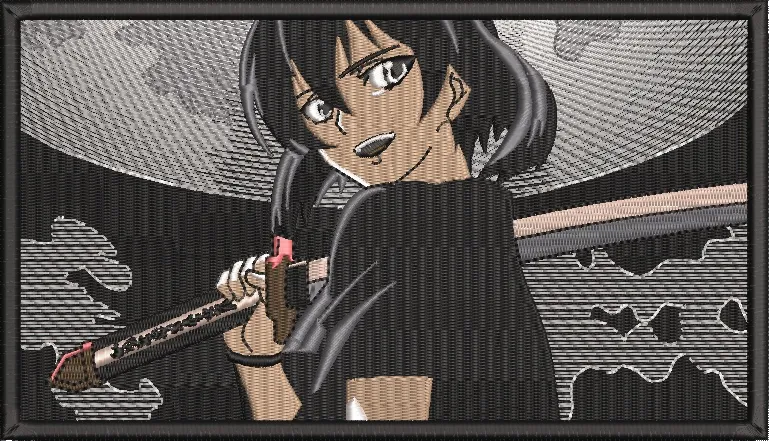  Smiling Girl with Baseball Bat Moonlit Night  embroidery pattern preview