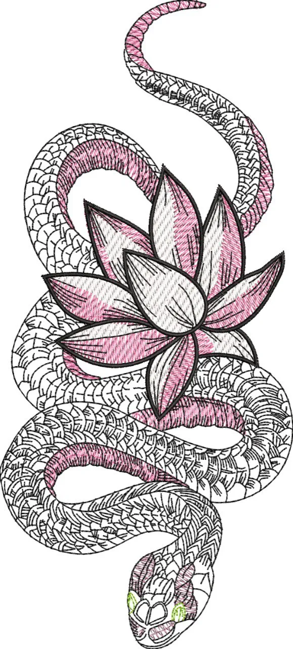  Snake Wrapped Around Lotus Flower  embroidery pattern preview