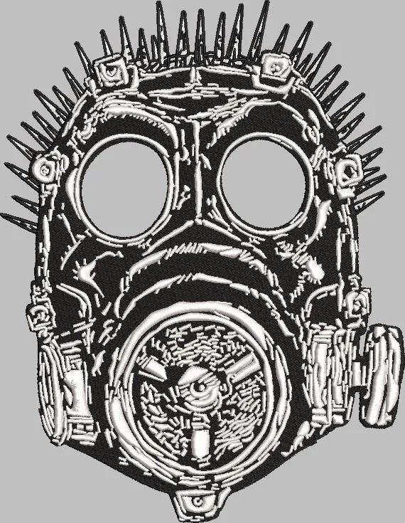  Spiked Gas Mask Illustration  embroidery pattern preview