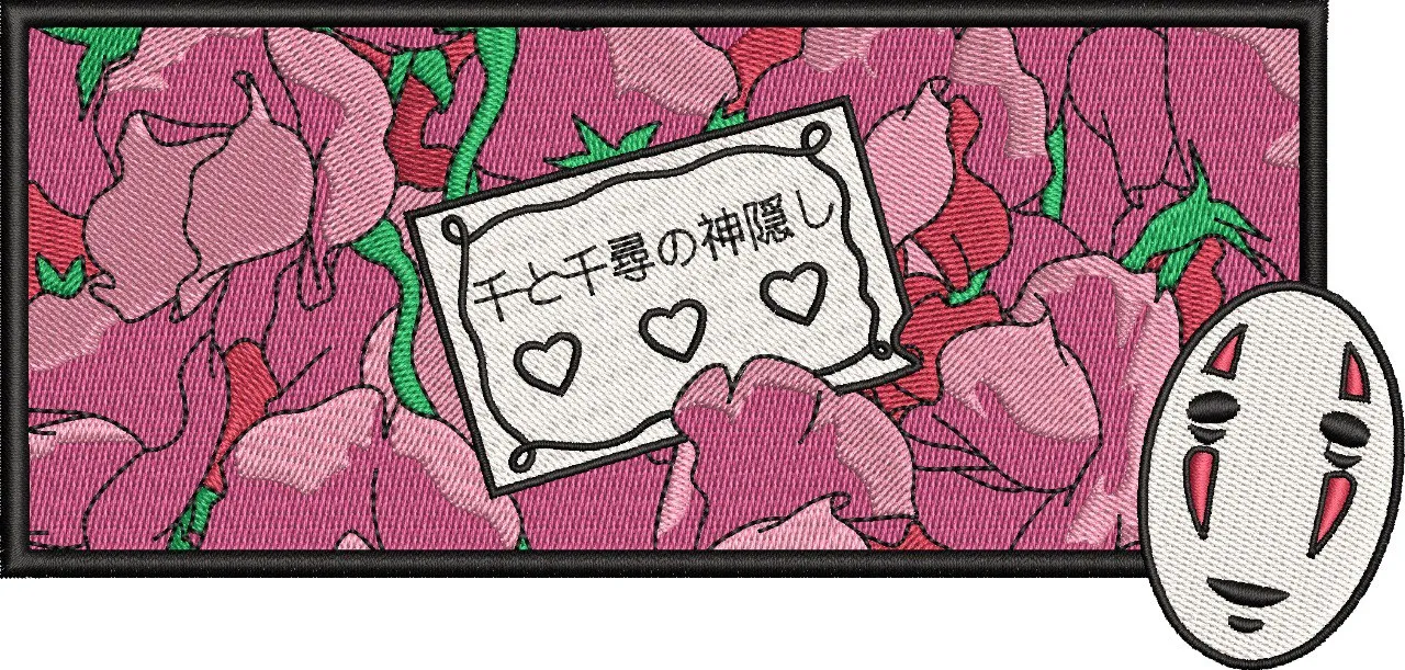  Spirited Away No Face with Pink Floral Background  embroidery pattern preview