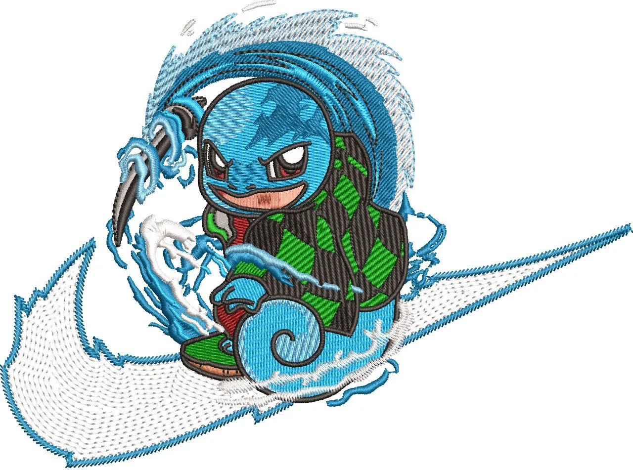  Squirtle in Nike Logo with Demon Slayer Cloak  embroidery pattern preview