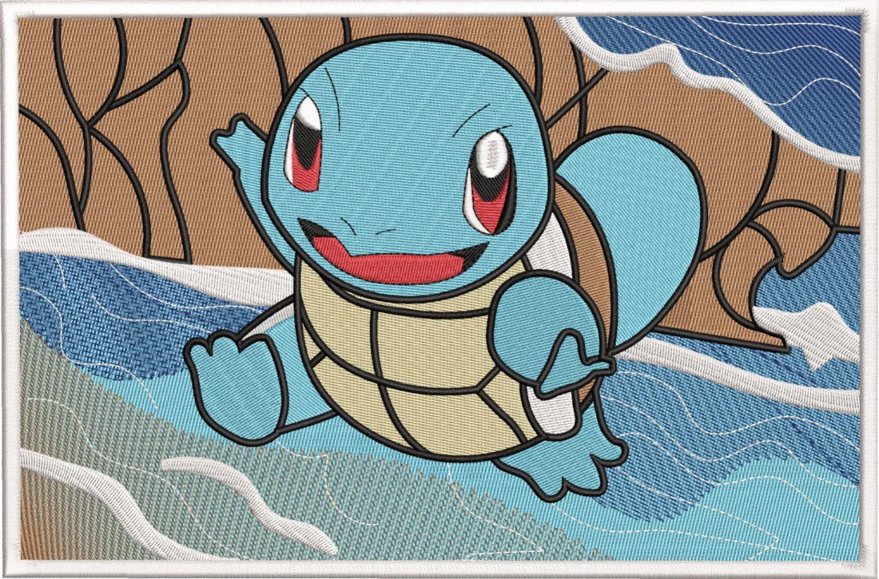  Squirtle with Ocean Waves Embroidery  embroidery pattern preview