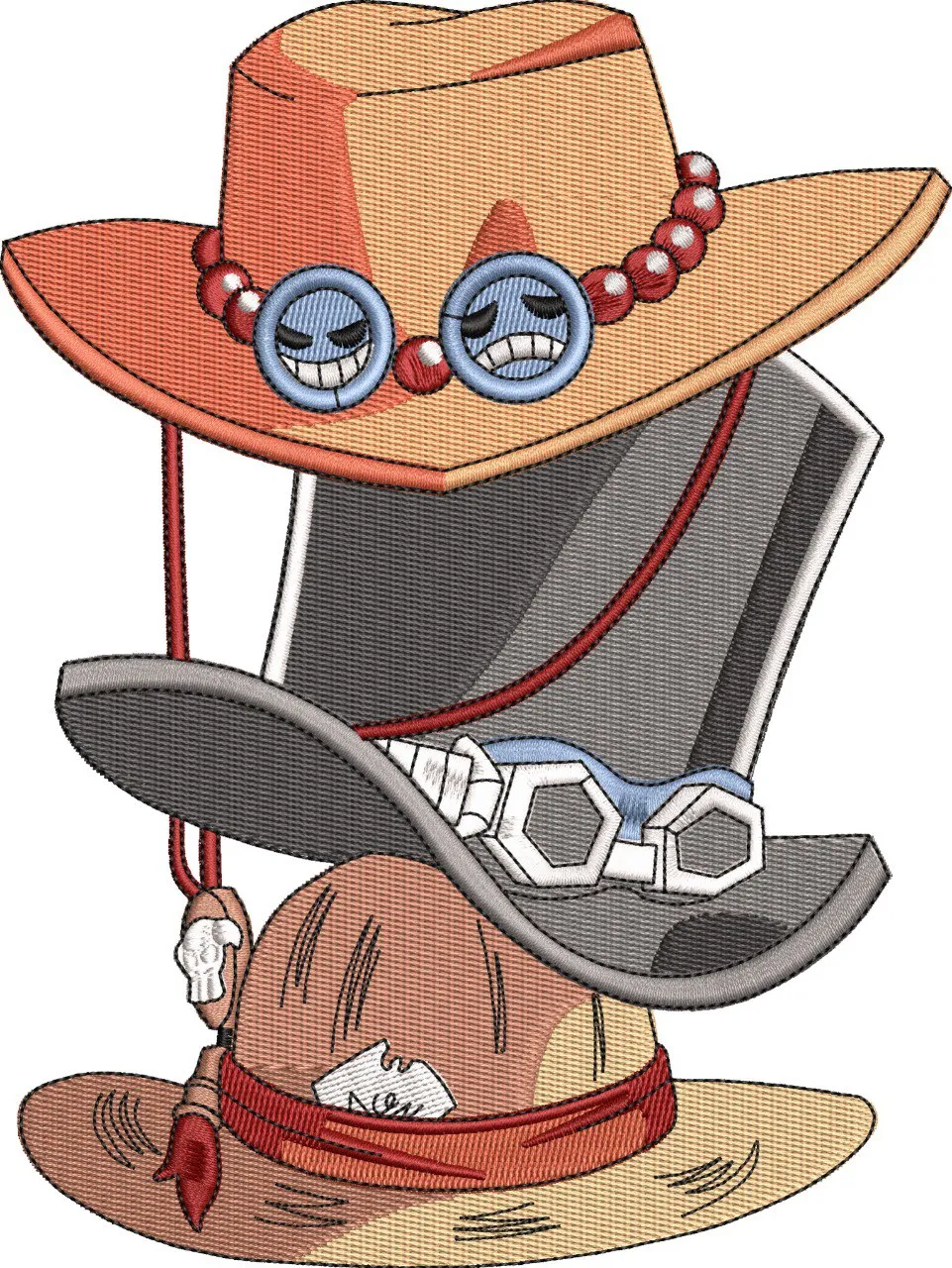  Stack of Iconic One Piece Hats  embroidery pattern preview