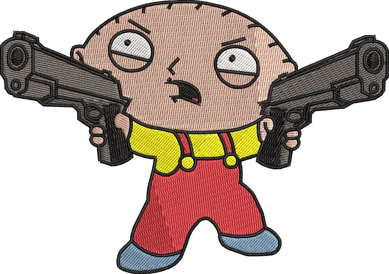  Stewie Griffin Holding Two Pistols  embroidery pattern preview