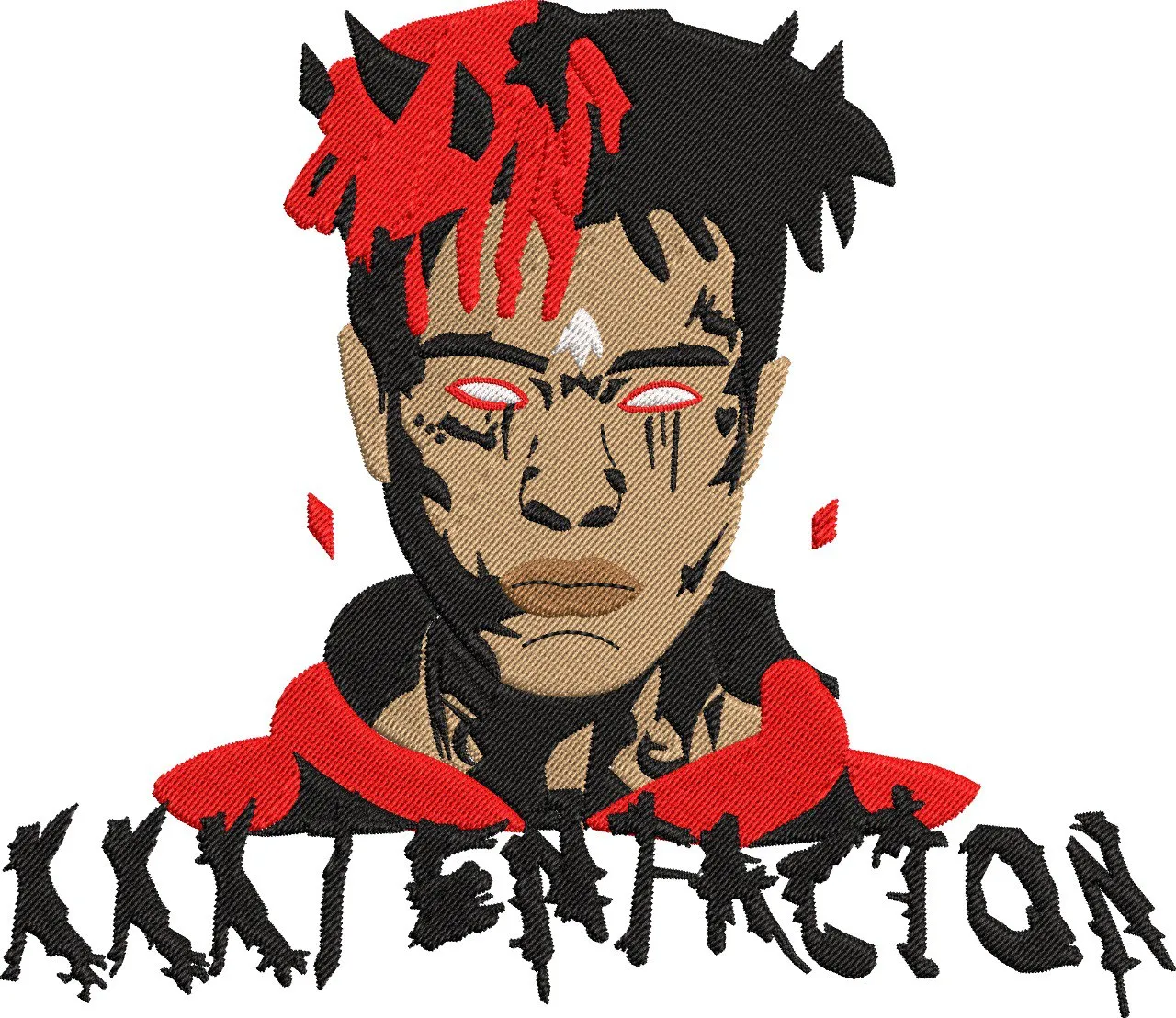  Stylized Portrait with Red and Black Hoodie  embroidery pattern preview