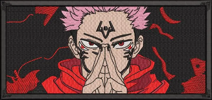  Sukuna Yuji with Curse Marks Red Aura  embroidery pattern preview