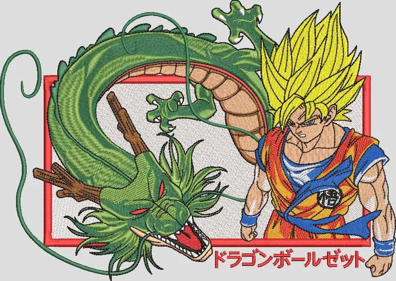  Super Saiyan Goku and Shenron Embroidery Patch  embroidery pattern preview