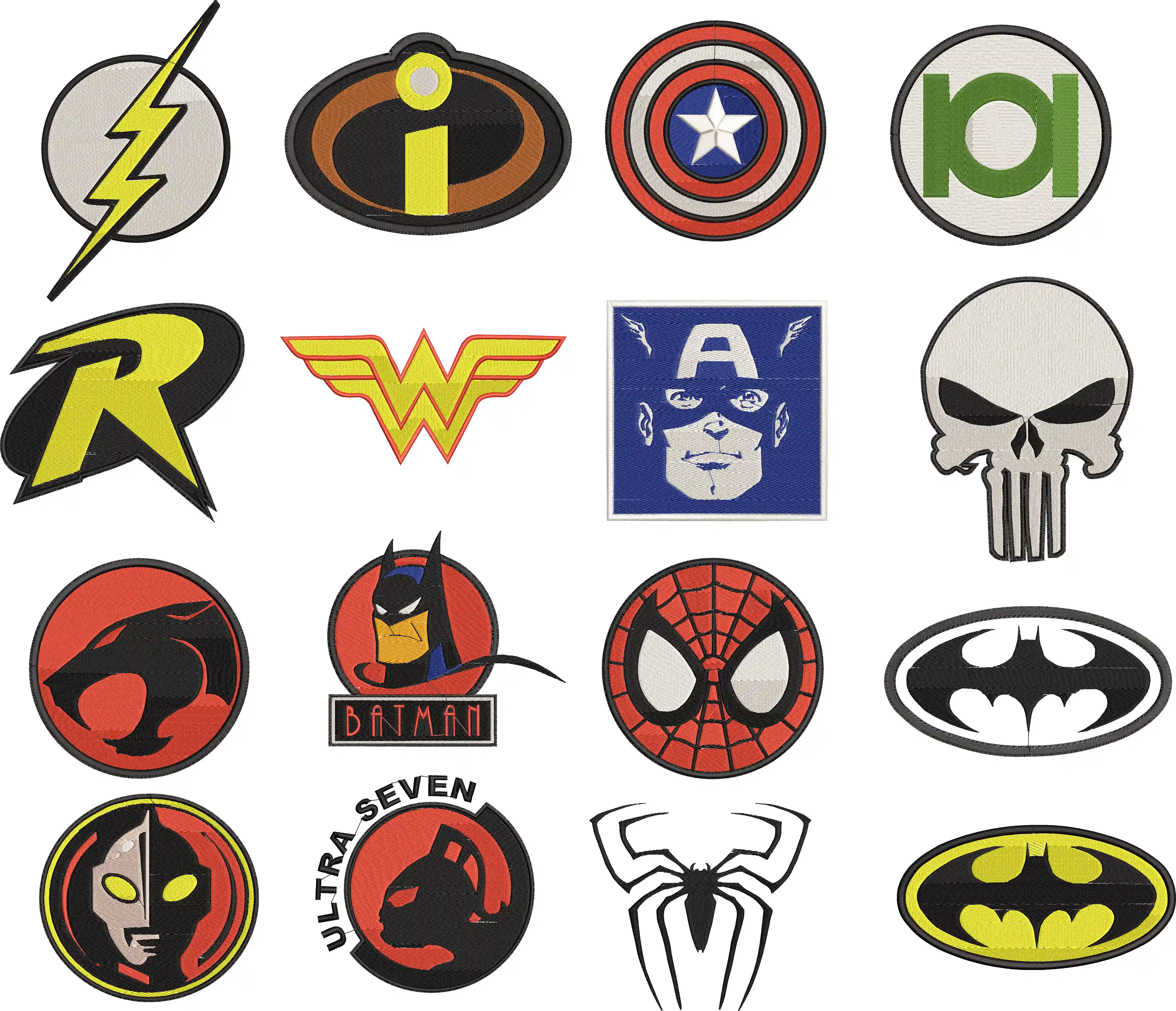  Superhero Icons Collection Patch Set  embroidery pattern preview