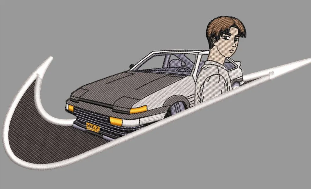  Takumi with AE86 in Nike Swoosh  embroidery pattern preview