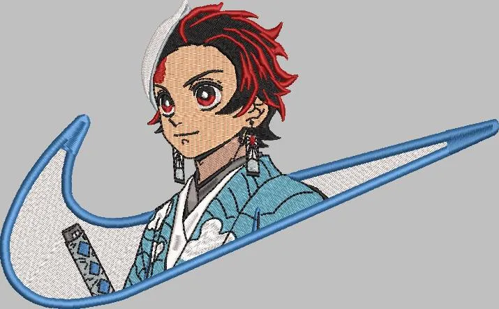  Tanjiro Kamado in Blue Nike Logo  embroidery pattern preview