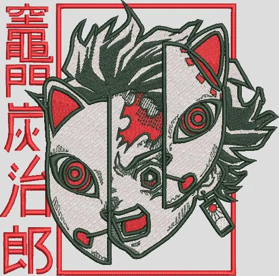Main preview of  Tanjiro with Fox Mask Split Face Embroidery 