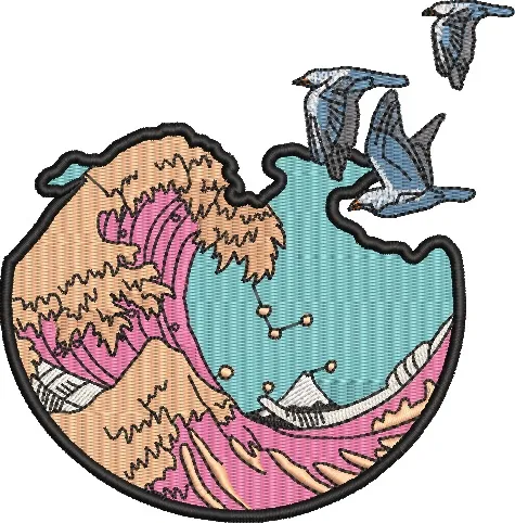  The Great Wave with Flying Birds Embroidery  embroidery pattern preview
