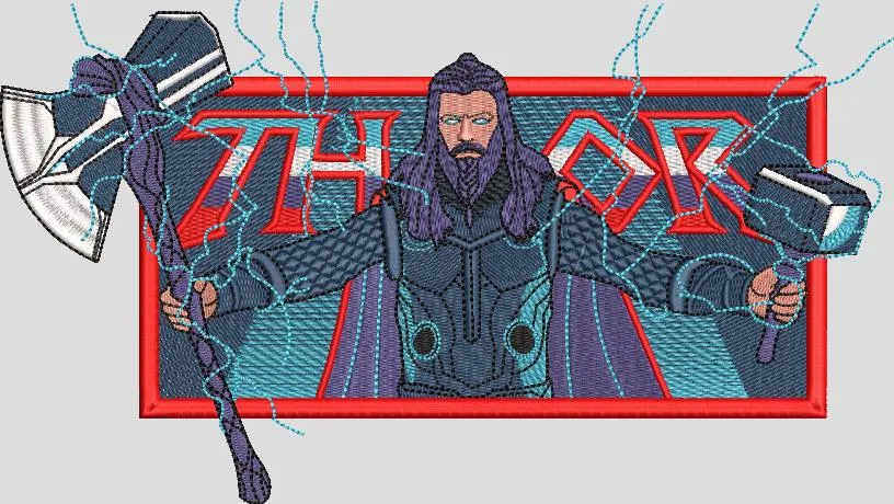  Thor with Stormbreaker and Mjolnir Embroidery Patch  embroidery pattern preview