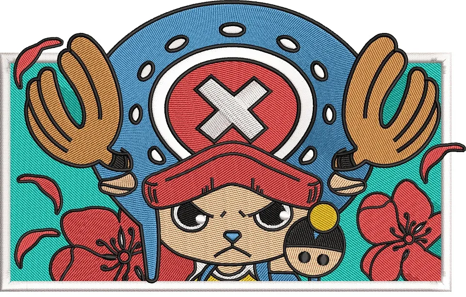  Tony Tony Chopper with Floral Background  embroidery pattern preview