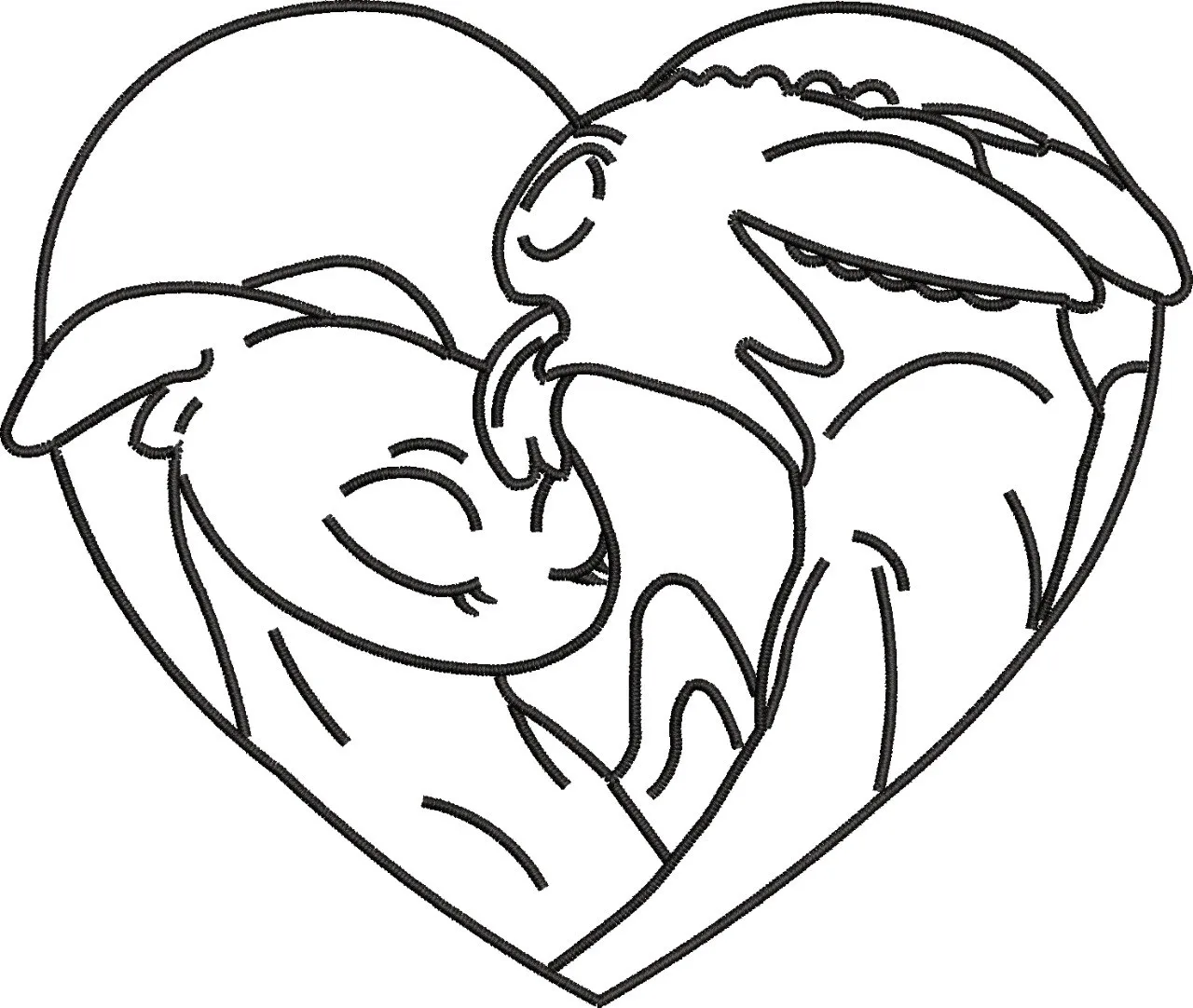  Toothless and Light Fury in Heart Outline  embroidery pattern preview