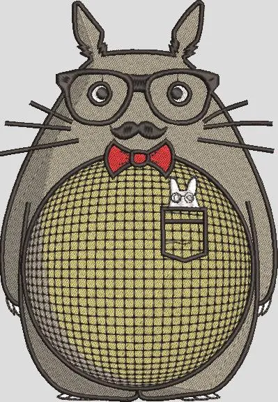  Totoro with Glasses and Bow Tie  embroidery pattern preview