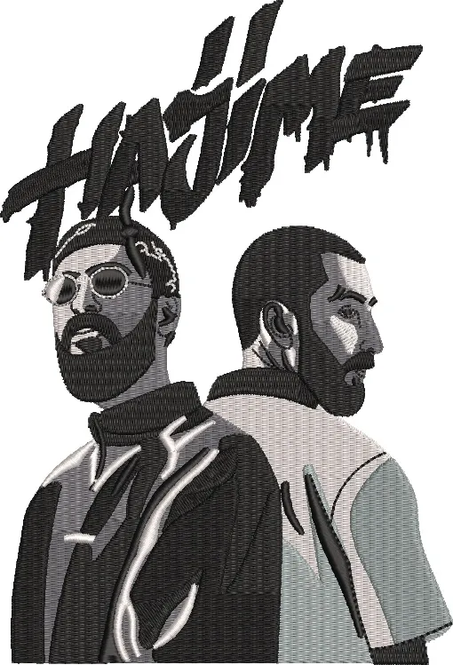  Two Bearded Men with Hajime Text  embroidery pattern preview