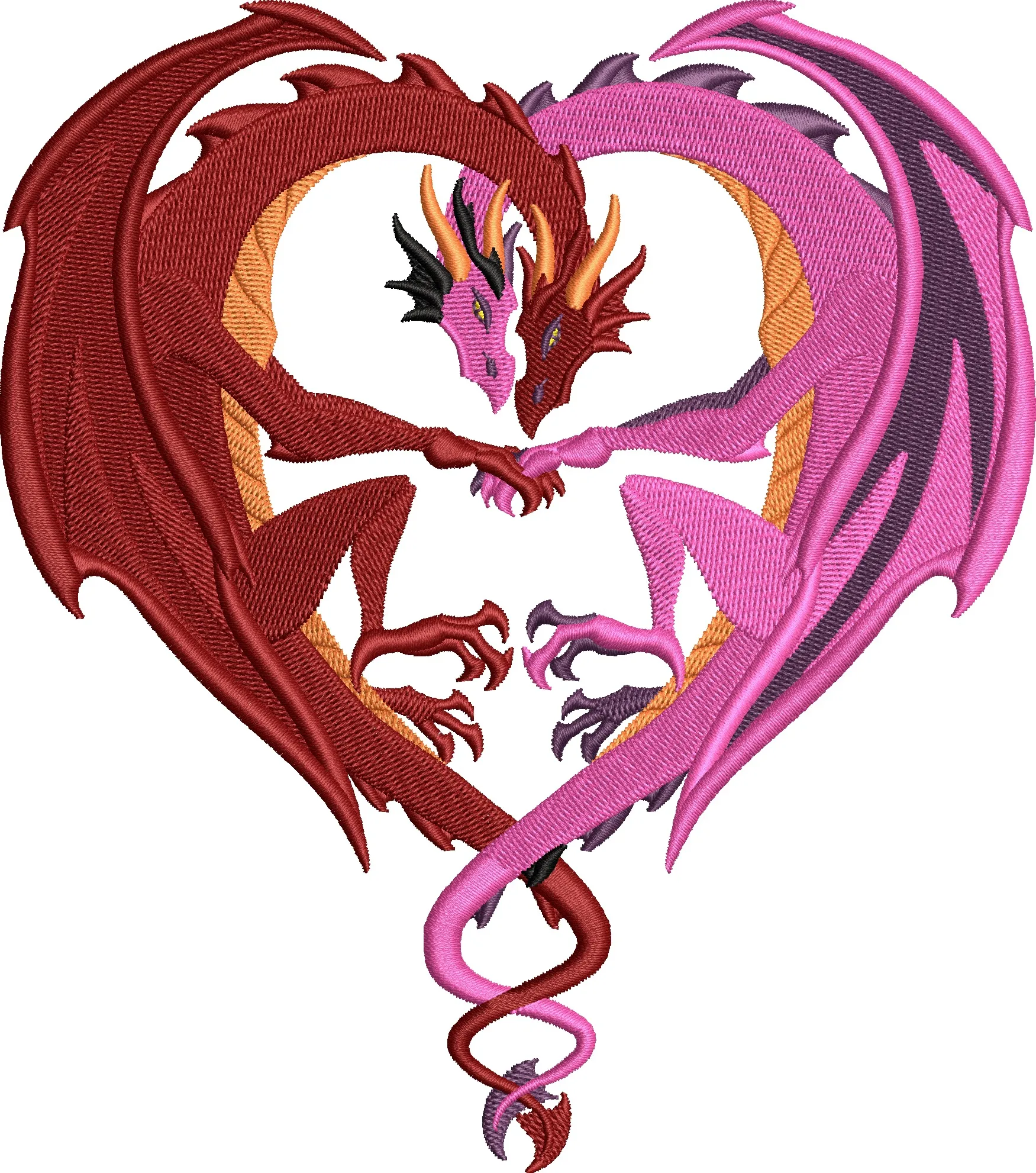  Two Dragons Forming Heart Shape  embroidery pattern preview