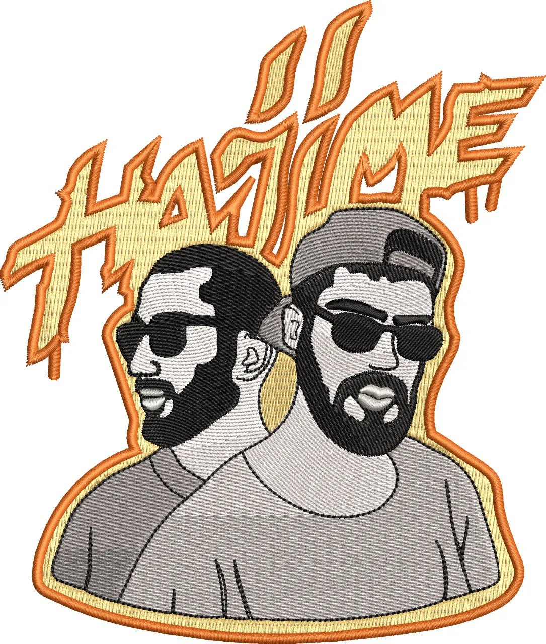  Two Men with Beards Sunglasses and Hajime Text  embroidery pattern preview