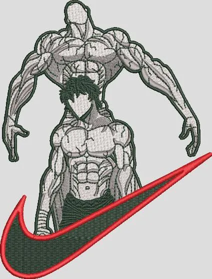  Two Muscular Anime Characters with Nike Swoosh  embroidery pattern preview