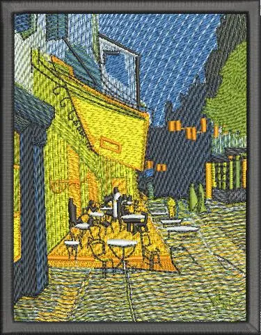  Van Gogh Cafe Terrace Night Embroidery Style  embroidery pattern preview
